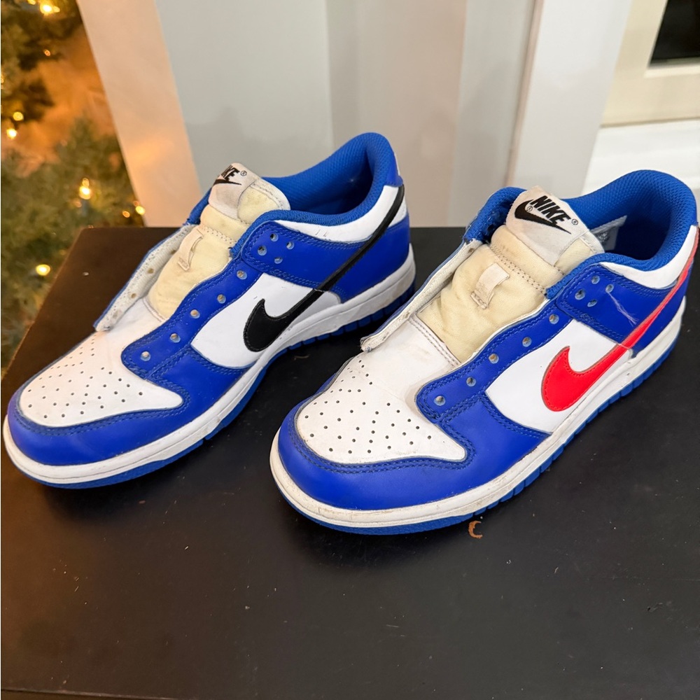 Nike Dunks Kids Blue, White, and Red Sneakers